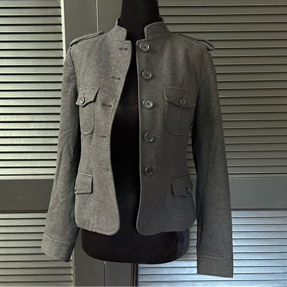 Banana Republic Gray Wool Blend Jacket, Nehru Collar, Military Style, Size 0 - Picture 1 of 16